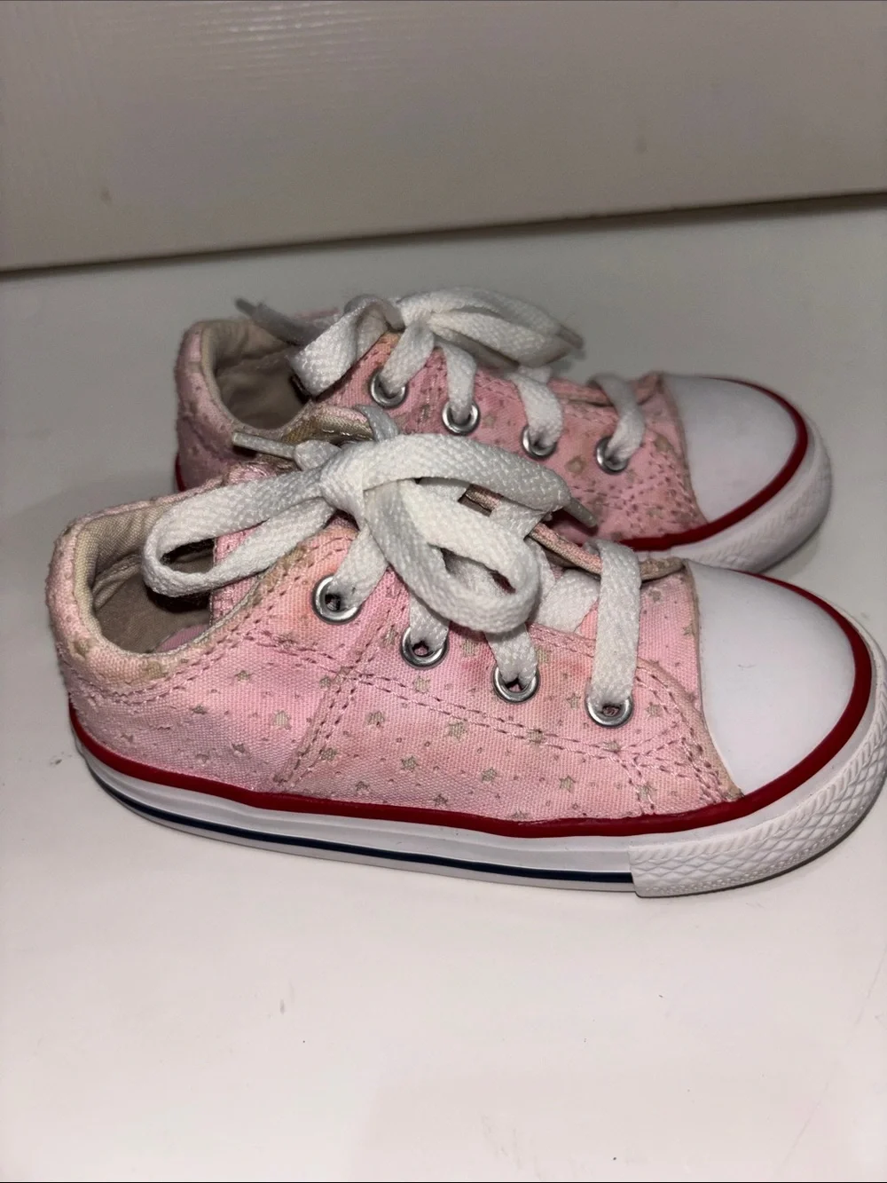Converse Kids Pink Canvas Lace-Up Sneakers with White Laces